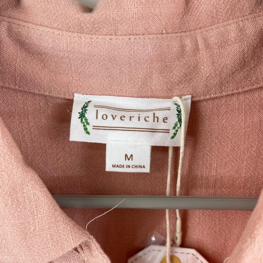 LoveRiche Blush Cotton Button Front Short Cuff Sleeve Safari Style Shirt Size M - Picture 6 of 13